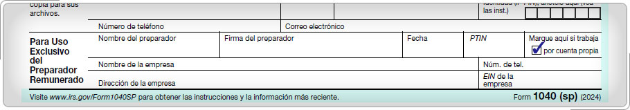 Formulario 1040, sección de Tercero Designad.