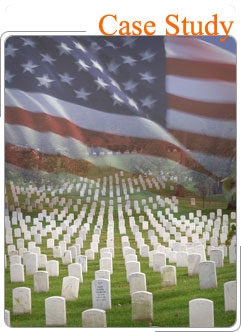 Collage de la bandera americana y el cementerio militar.